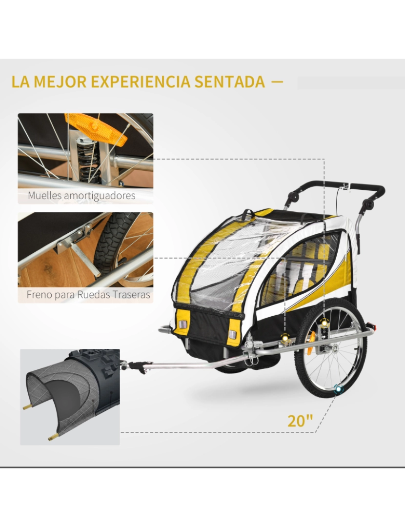 imagem de Reboque de Bicicleta Infantil 125x88x107cm cor amarelo 440-001YL7
