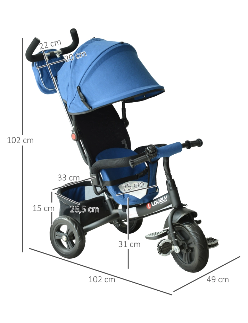 imagem grande de Triciclo Infantil 96x53,5x101cm cor azul 370-027BU3