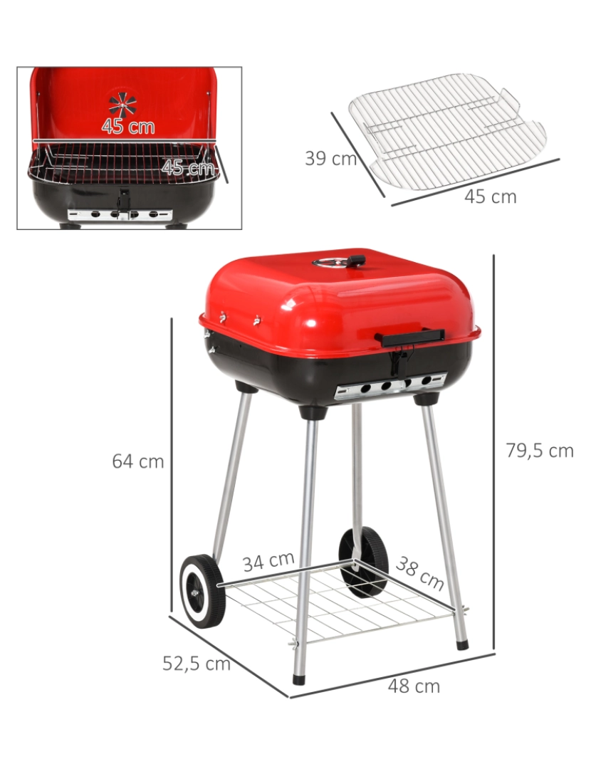 imagem de Barbecue a Carvão 46x52.5x76cm cor preto e vermelho 01-05693