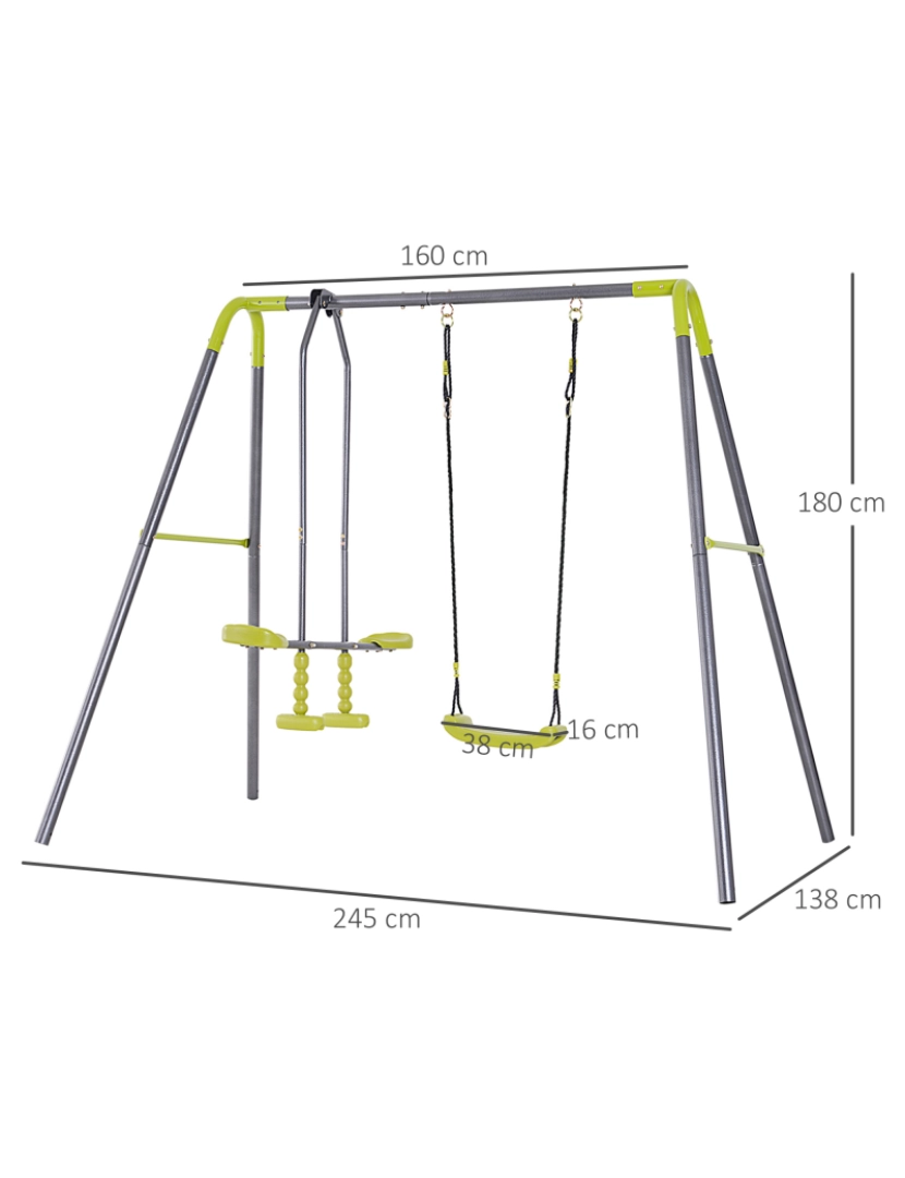 imagem de Baloiço Infantil 245x138x180cm cor cinza e verde 344-0083
