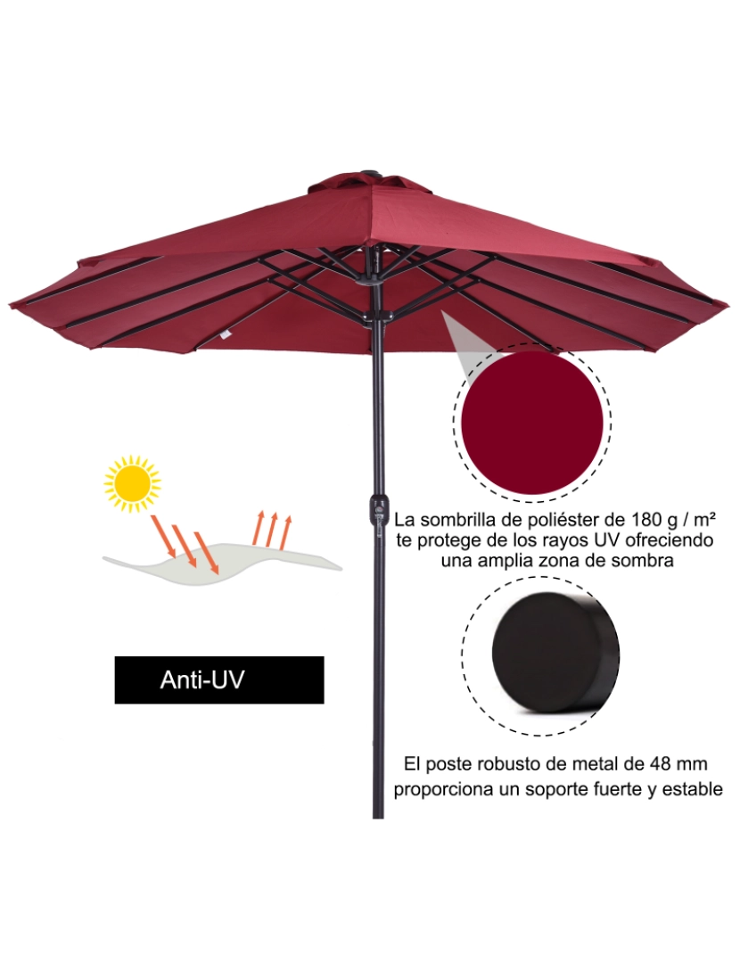 imagem de Chapéu de Sol Duplo 460x270x240cm cor vermelho de vinho tinto 84D-031V01WR4