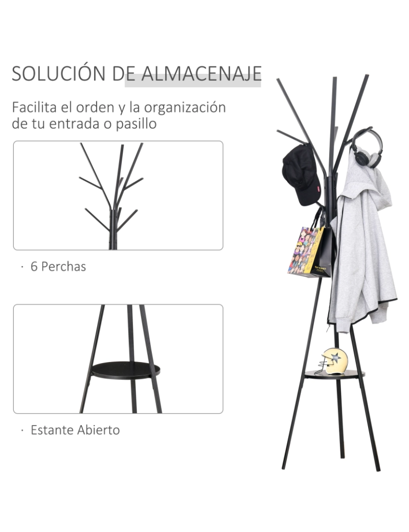 imagem de Cabide de suporte de metal 45x45x180cm cor preto 831-174BK4