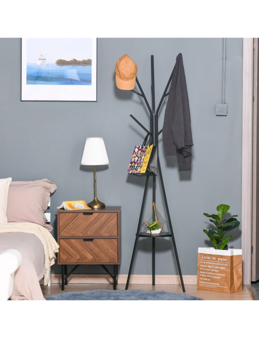 imagem de Cabide de suporte de metal 45x45x180cm cor preto 831-174BK7