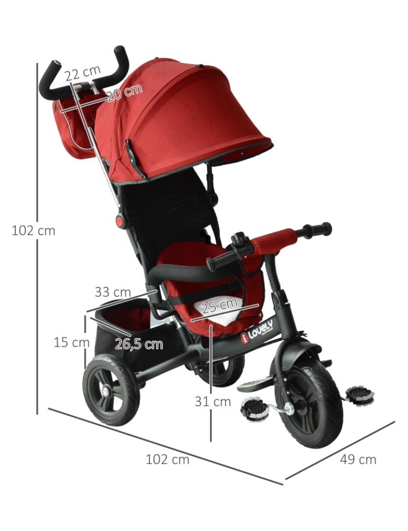 imagem de Triciclo Infantil 96x53,5x101cm cor vermelho 370-027RD3