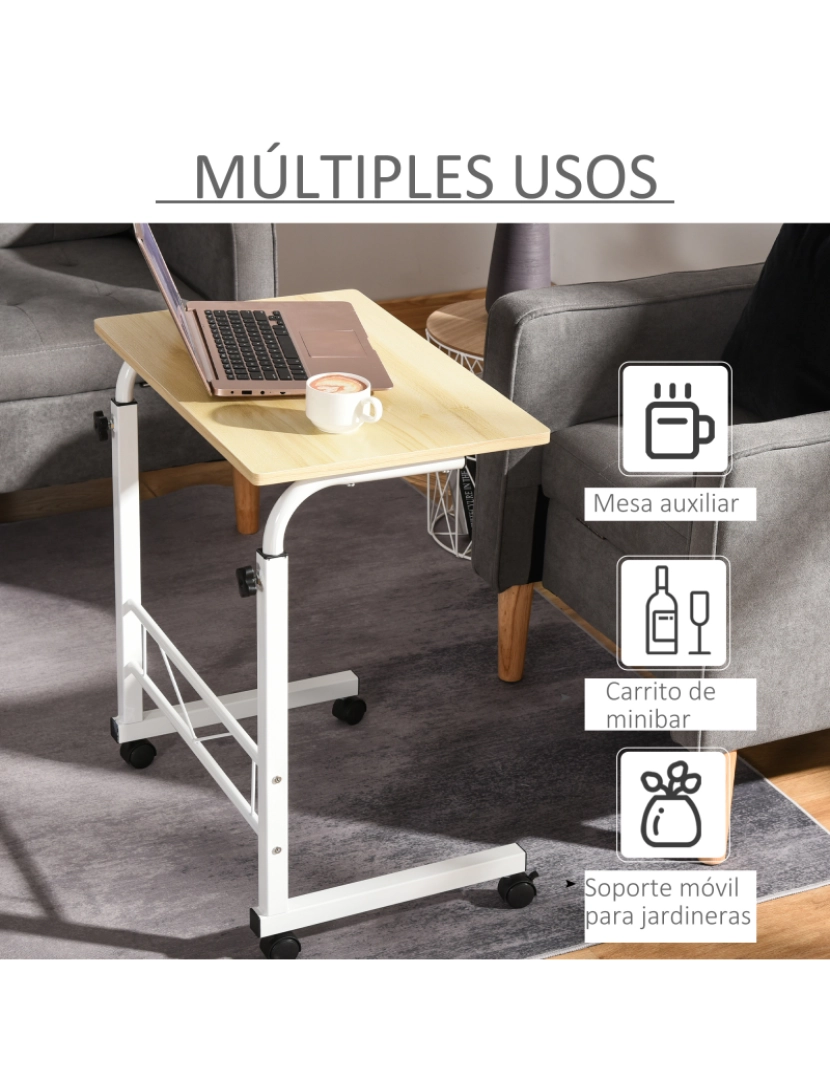 imagem de Mesa de computador 60x40x(68-78)cm cor blanco y madera 836-0577