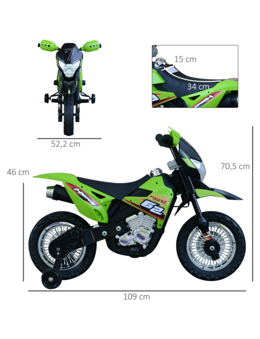 imagem de Motocicleta Elétrica para Crianças 107x53x70cm cor verde 370-044GN3