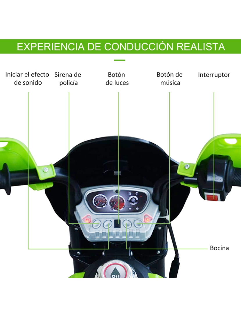 imagem de Motocicleta Elétrica para Crianças 107x53x70cm cor verde 370-044GN5