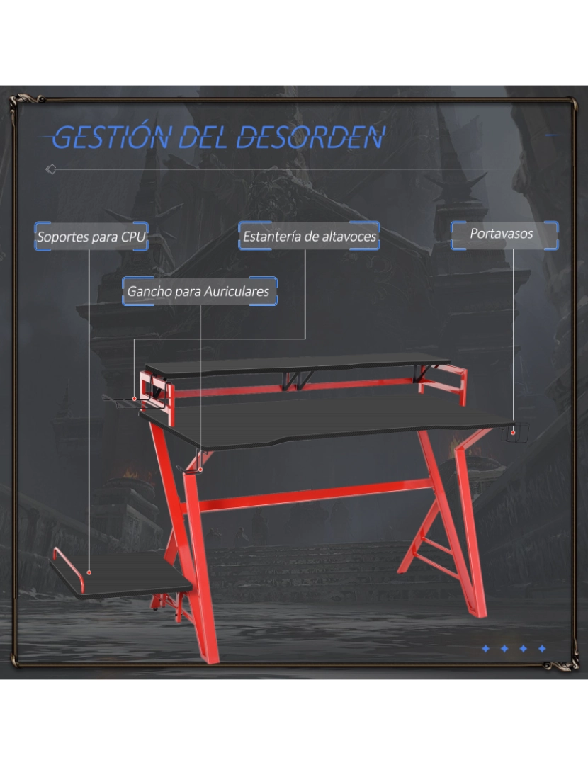 imagem de Secretária Gaming 168x66x92,5cm cor negro y rojo 836-1204