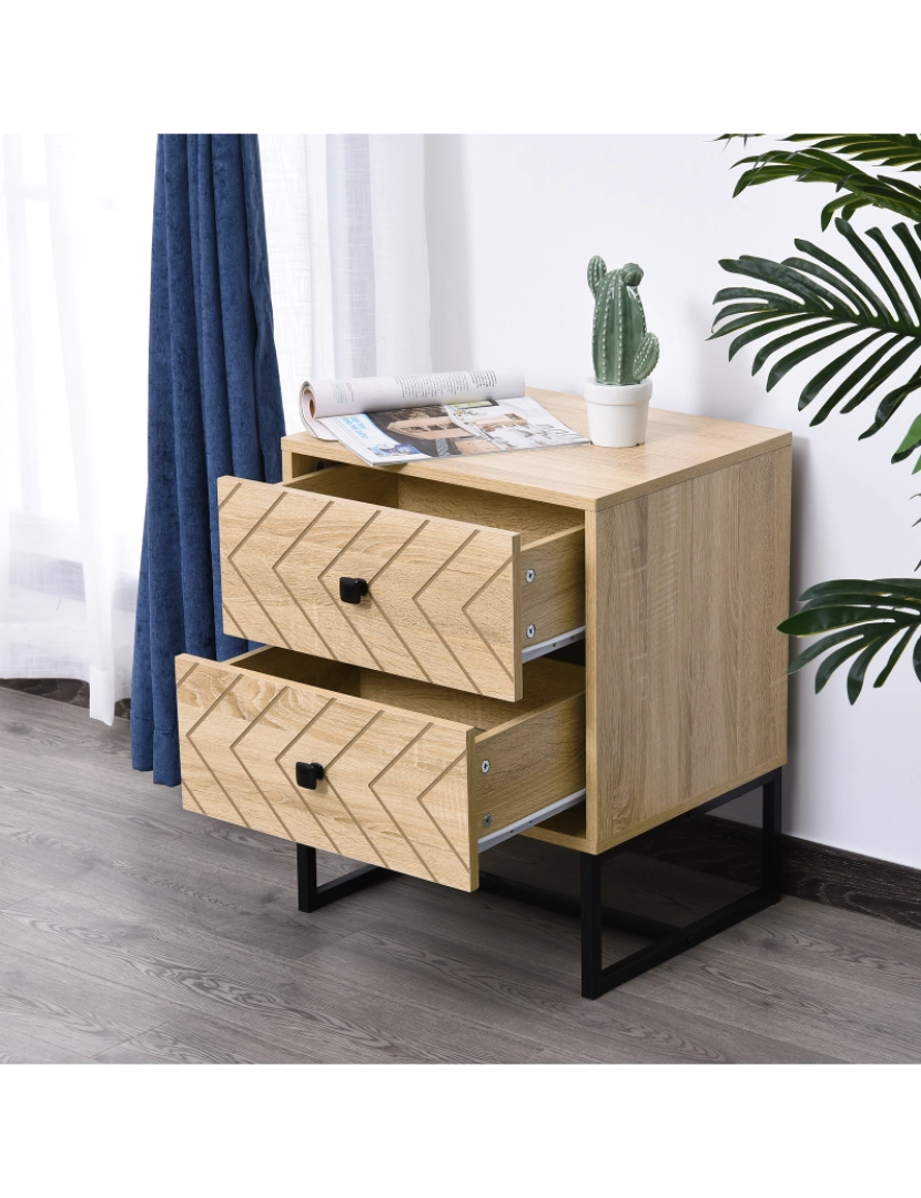 imagem de HOMCOM Cômoda de Madeira da Mesa de Cabeceira Confortável com 2 gavetas Roupeiro 48x39,5x60cm do Armazenamento da Mobília da Mesa de Cabeceira 48x39,5x60 cm2