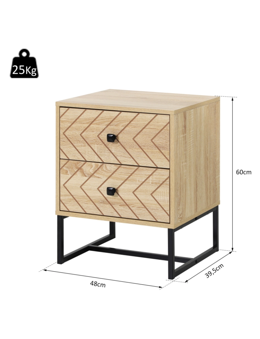 imagem de HOMCOM Cômoda de Madeira da Mesa de Cabeceira Confortável com 2 gavetas Roupeiro 48x39,5x60cm do Armazenamento da Mobília da Mesa de Cabeceira 48x39,5x60 cm3