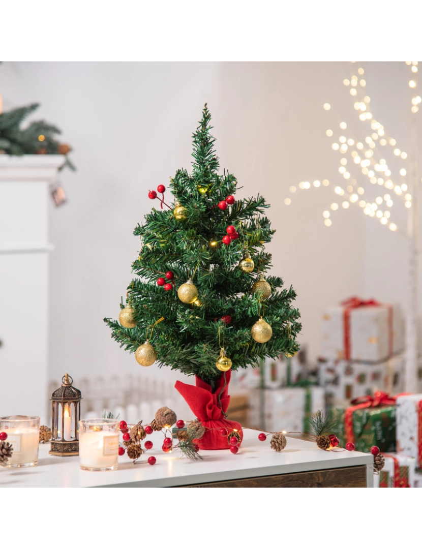 imagem de HOMCOM Mini Árvore de Natal 60cm Artificial Decoração de Natal de Pinheiro com Suporte Metálico 73 Ramos PVC Ø20x60cm Verde2