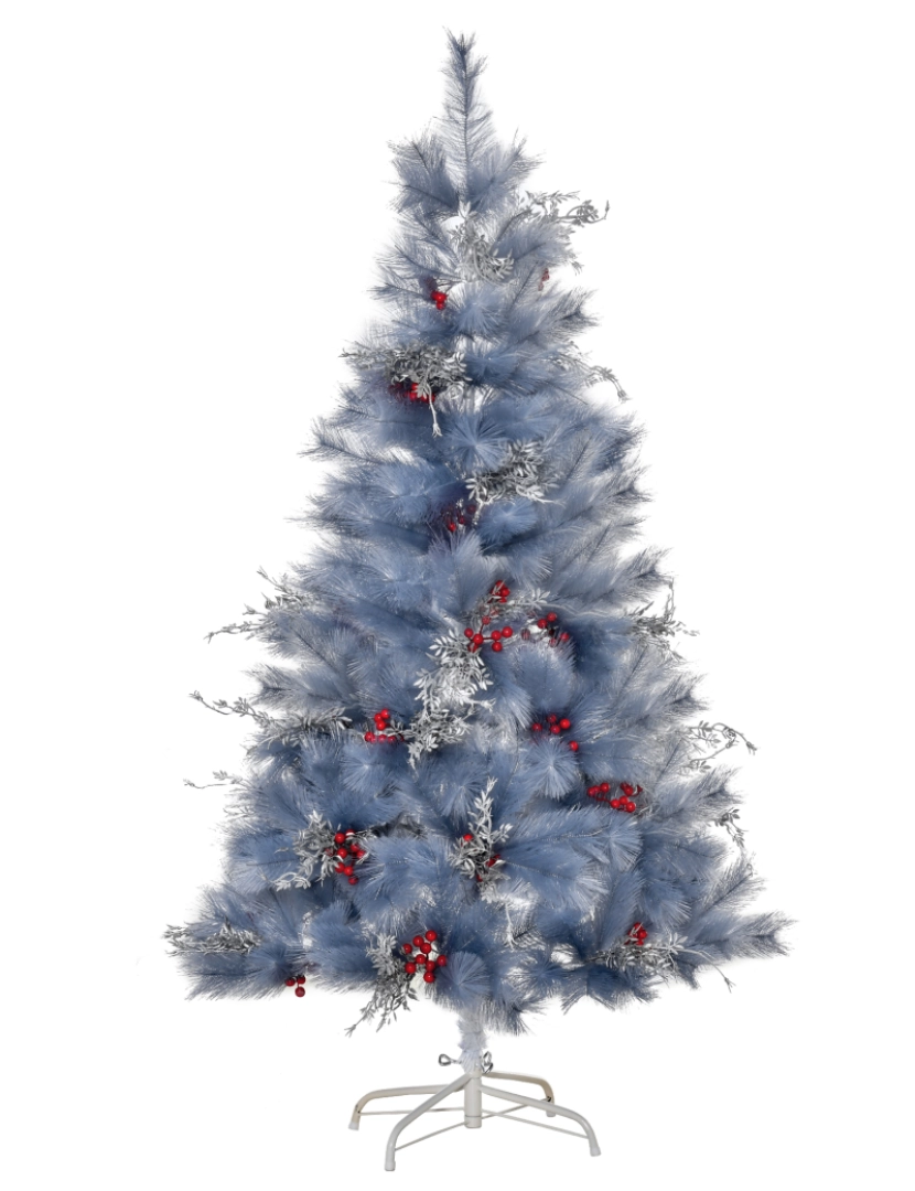 imagem de HOMCOM Árvore de Natal Artificial 150cm com 222 Ramos Ignífugos Decoração Incluida Base Dobrável e Suporte de Metal Φ75x150cm Cinza1
