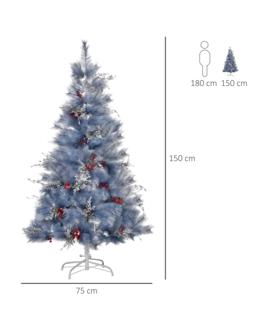 imagem de HOMCOM Árvore de Natal Artificial 150cm com 222 Ramos Ignífugos Decoração Incluida Base Dobrável e Suporte de Metal Φ75x150cm Cinza3