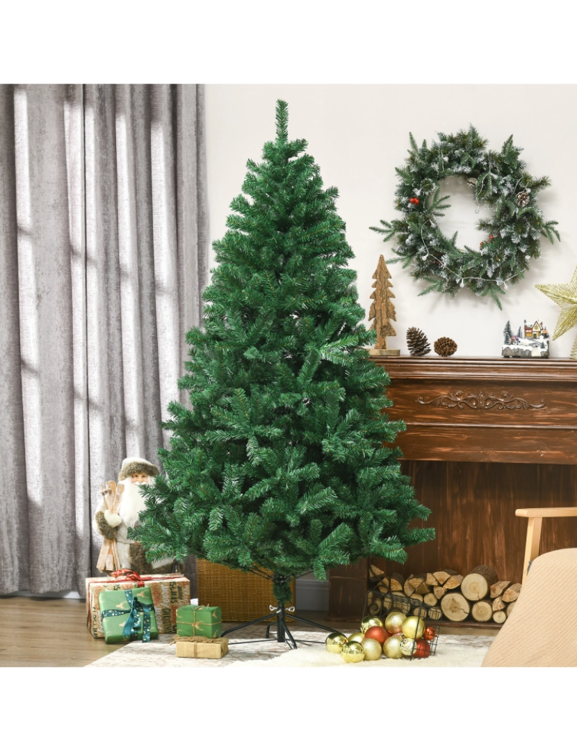 imagem de HOMCOM Árvore de natal ∅115x180cm Artificial Árvores Decoração de Natal com 1492 Ramos de Apoio em Metal2