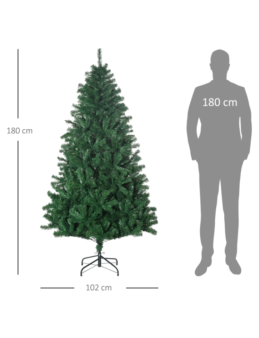 imagem de HOMCOM Árvore de natal ∅115x180cm Artificial Árvores Decoração de Natal com 1492 Ramos de Apoio em Metal3