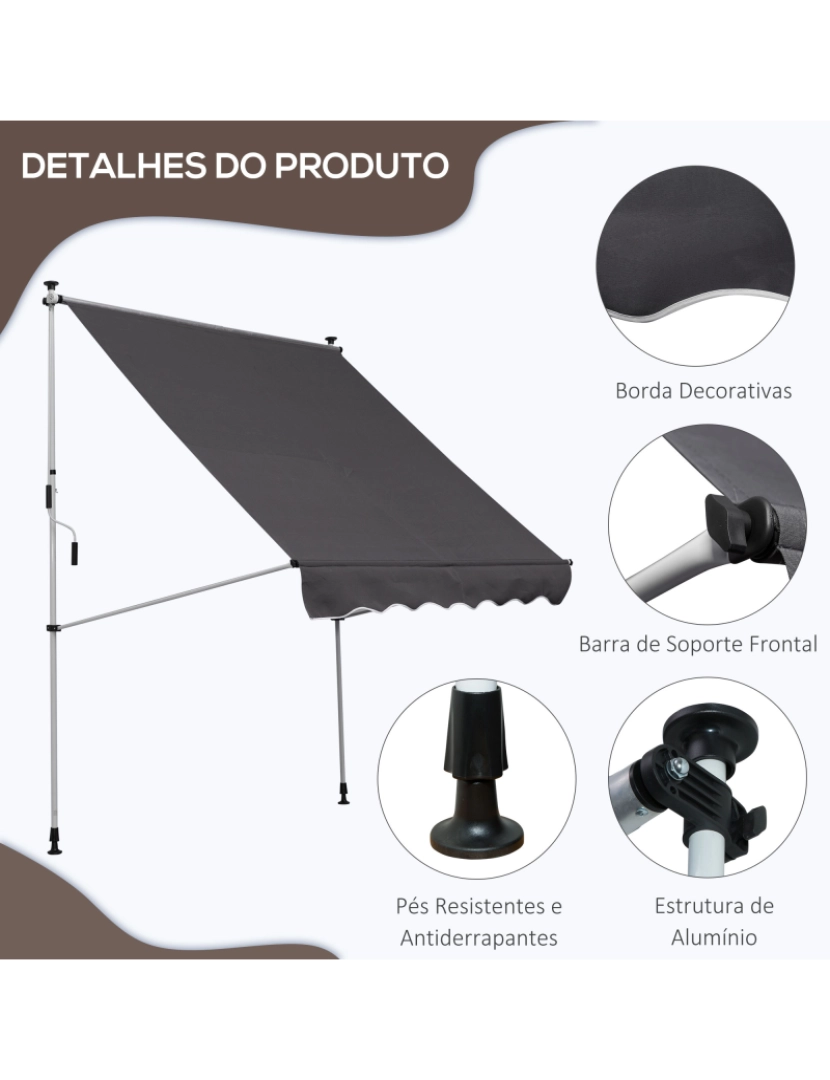imagem de Toldo Manual Retráctil 200x150x(170-280)cm cor cinzento 840-182GY6