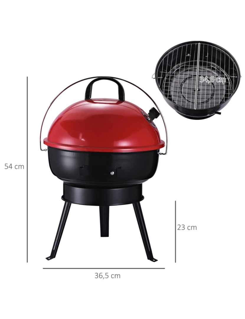 imagem de Barbecue a Carvão Ø36,5x54cm cor preto e vermelho 846-062RD3