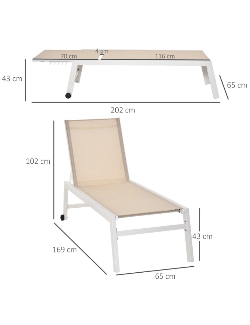 imagem de Espreguiçadeira de Jardim 169x65x102cm cor bege e branco 84B-340WT3