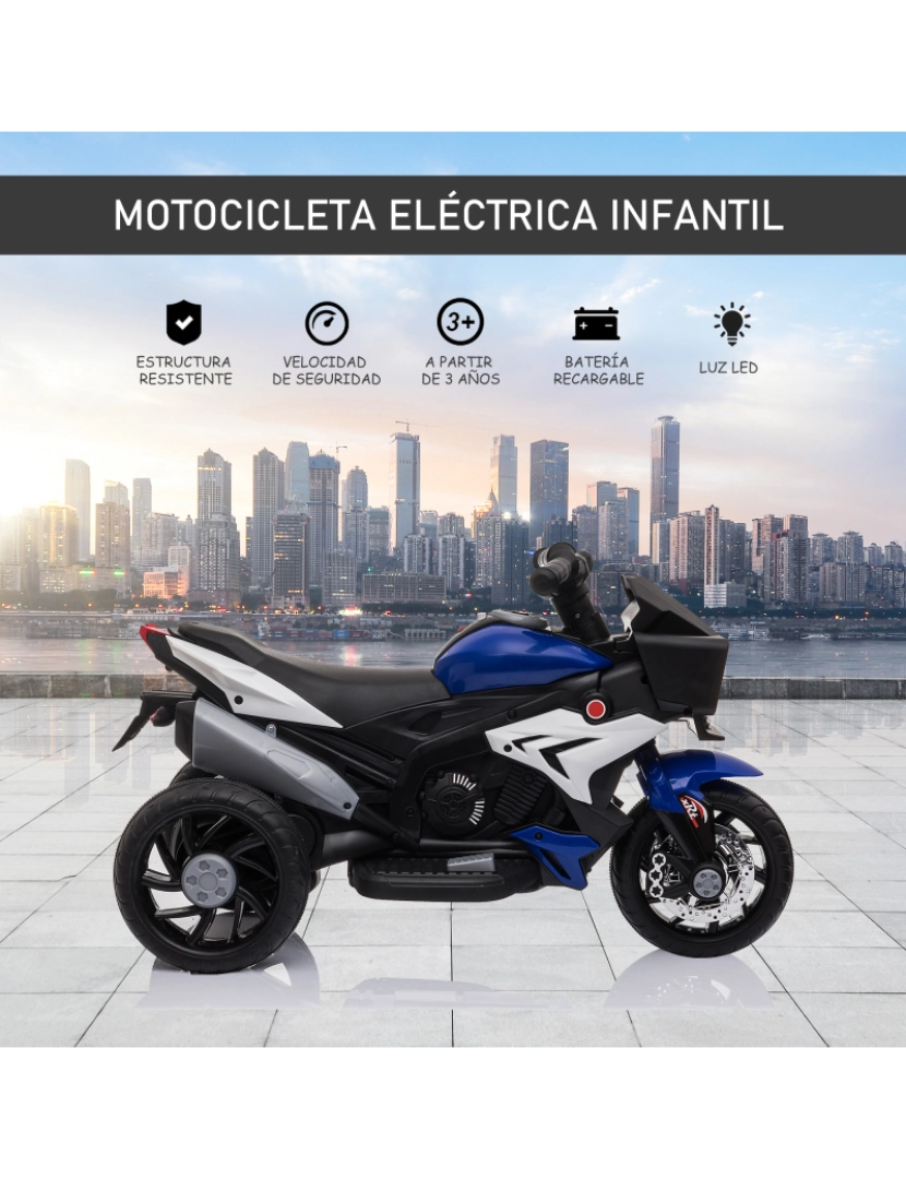 imagem de Motocicleta Elétrica para Crianças 86x42x52cm cor azul e preto 370-102BU4