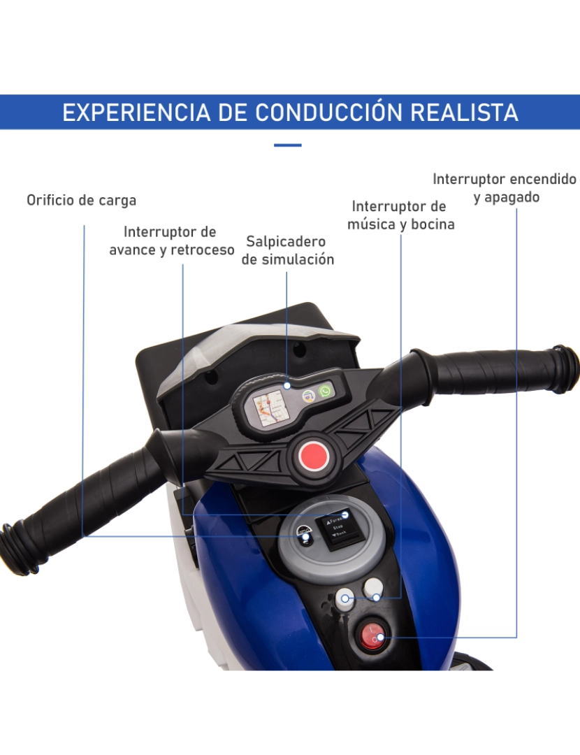 imagem de Motocicleta Elétrica para Crianças 86x42x52cm cor azul e preto 370-102BU5