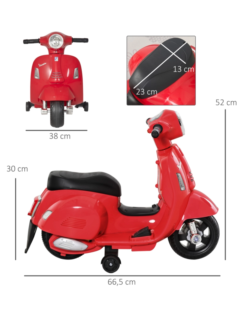 imagem grande de Motocicleta elétrica para crianças 66.5x38x52cm cor vermelho 370-138RD3
