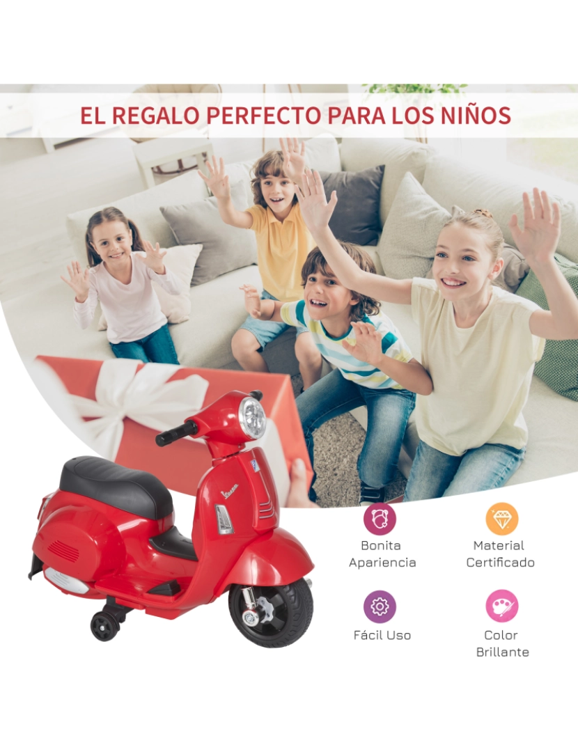 imagem grande de Motocicleta elétrica para crianças 66.5x38x52cm cor vermelho 370-138RD4
