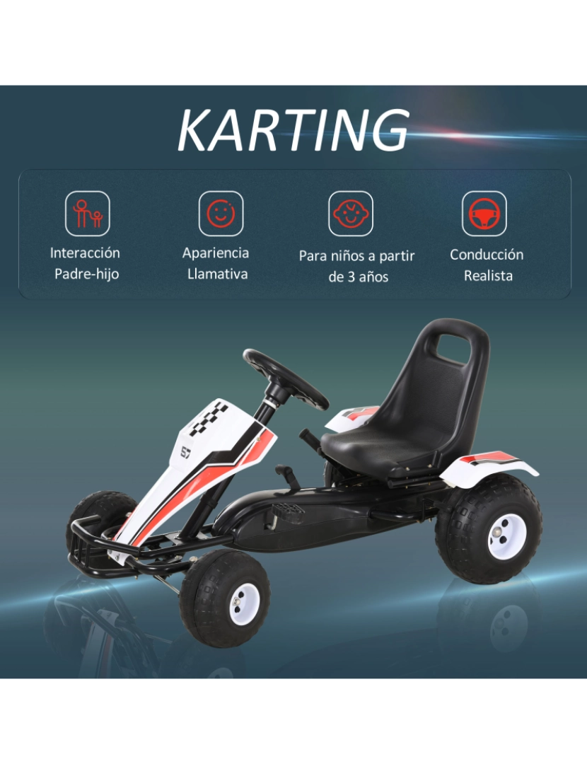 imagem de Go Kart a Pedais Infantil 104x66x57cm cor branco, vermelho e preto 341-0367