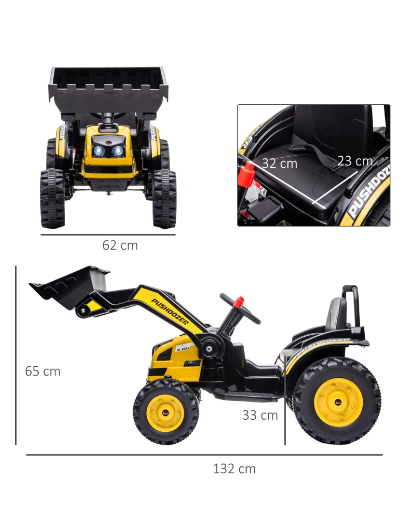imagem de Trator elétrico para crianças 132x62x65cm cor amarelo e preto 370-167V90YL3