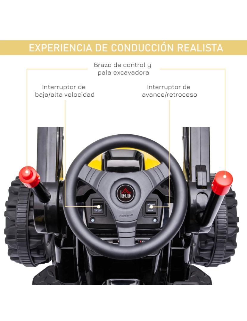 imagem de Trator elétrico para crianças 132x62x65cm cor amarelo e preto 370-167V90YL5