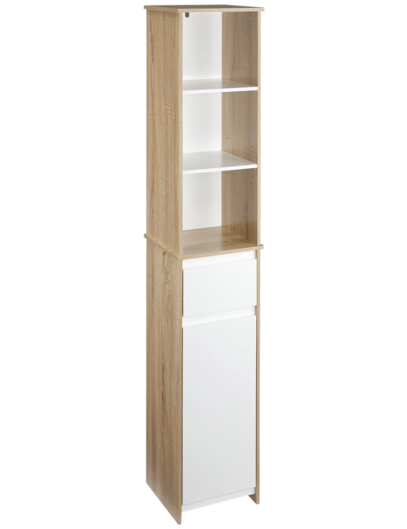 Kleankin - Armário de banheiro alto 32.6cmx30cmx171.2cm cor madeira natural, branco 834-318