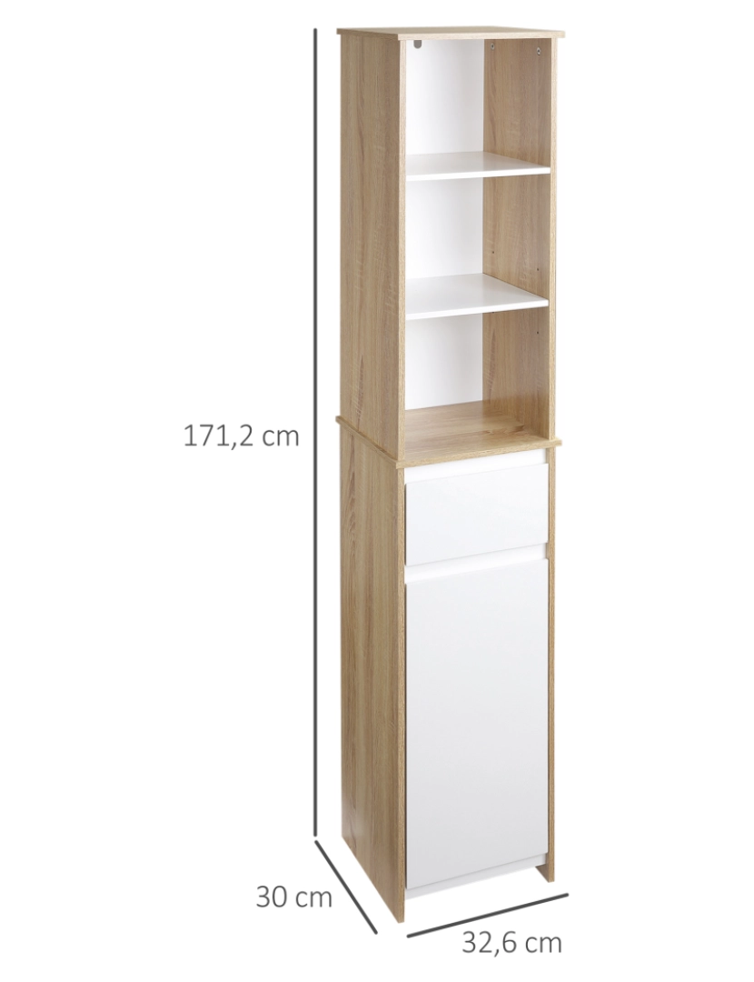imagem de Armário de banheiro alto 32.6cmx30cmx171.2cm cor madeira natural, branco 834-3183