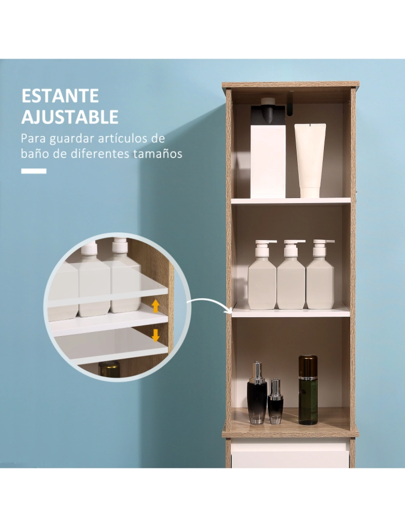 imagem de Armário de banheiro alto 32.6cmx30cmx171.2cm cor madeira natural, branco 834-3185