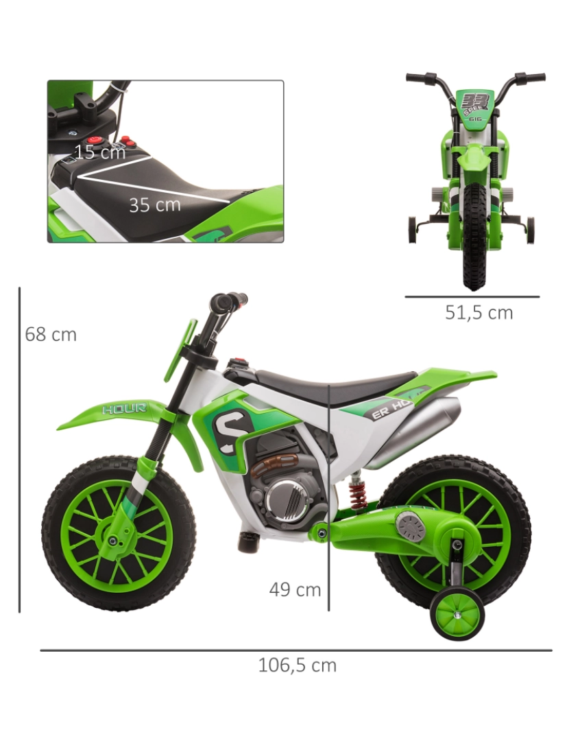imagem de Mota Elétrica para Crianças 106.5x51.5x68cm cor verde 370-165V90GN3