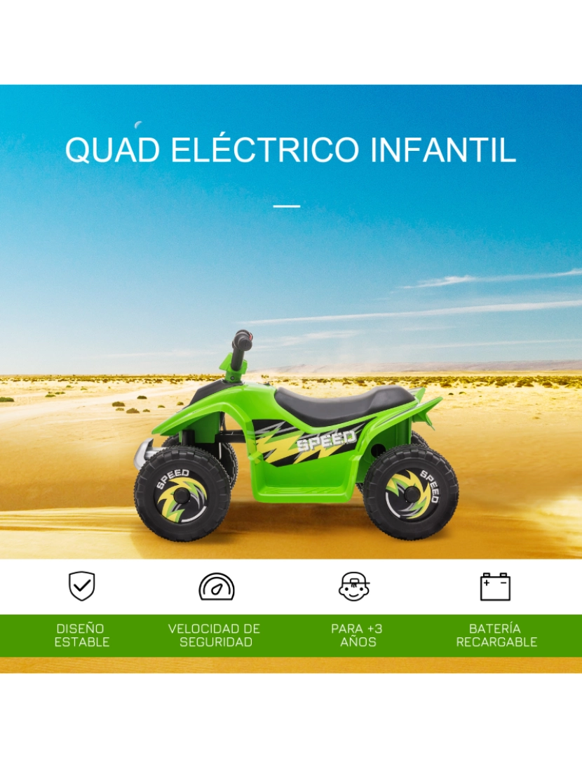 imagem de Quadriciclo Elétrico para Crianças 72x40x45.5cm cor verde 370-166V90GN4