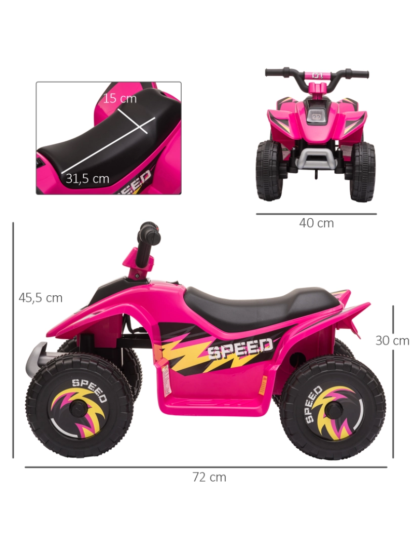 imagem grande de Quadriciclo Elétrico para Crianças 72x40x45.5cm cor rosa 370-166V90PK3