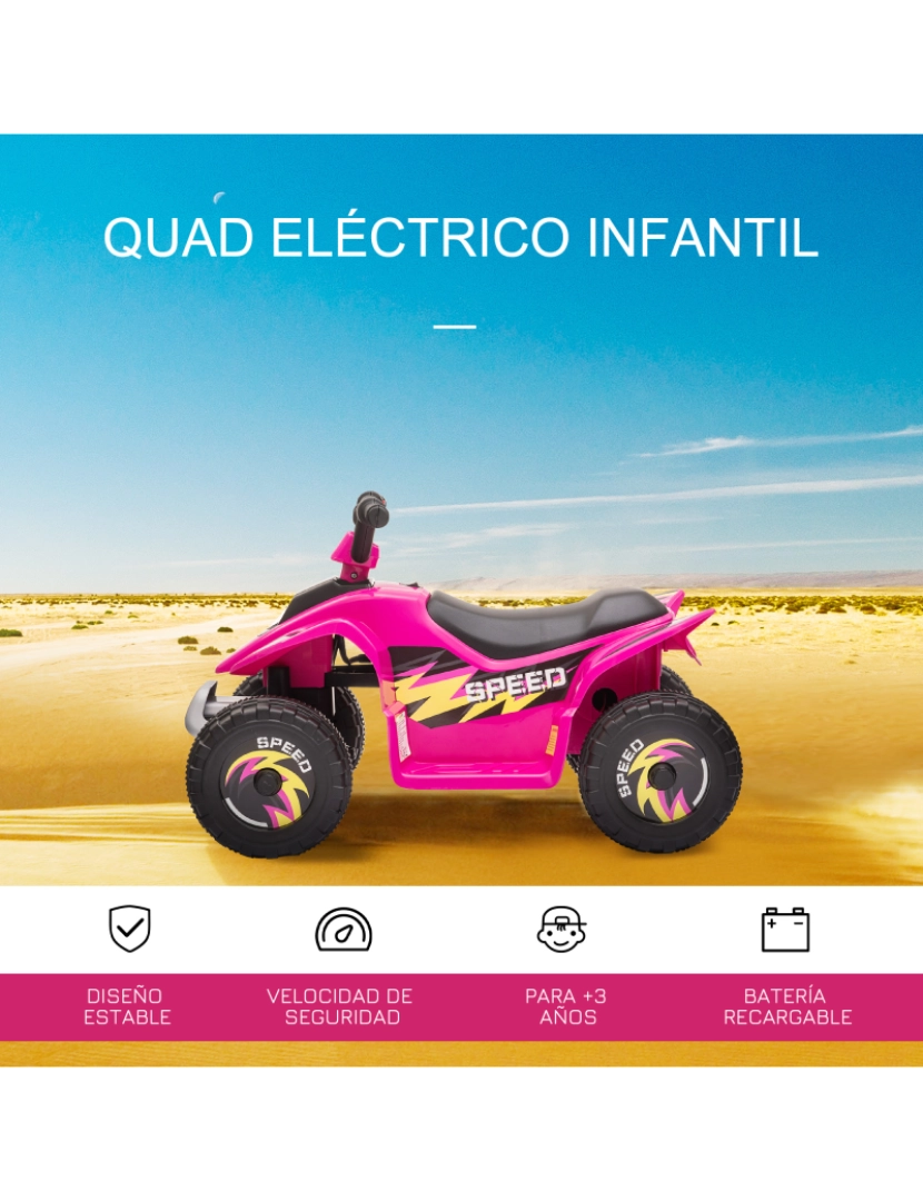 imagem grande de Quadriciclo Elétrico para Crianças 72x40x45.5cm cor rosa 370-166V90PK4