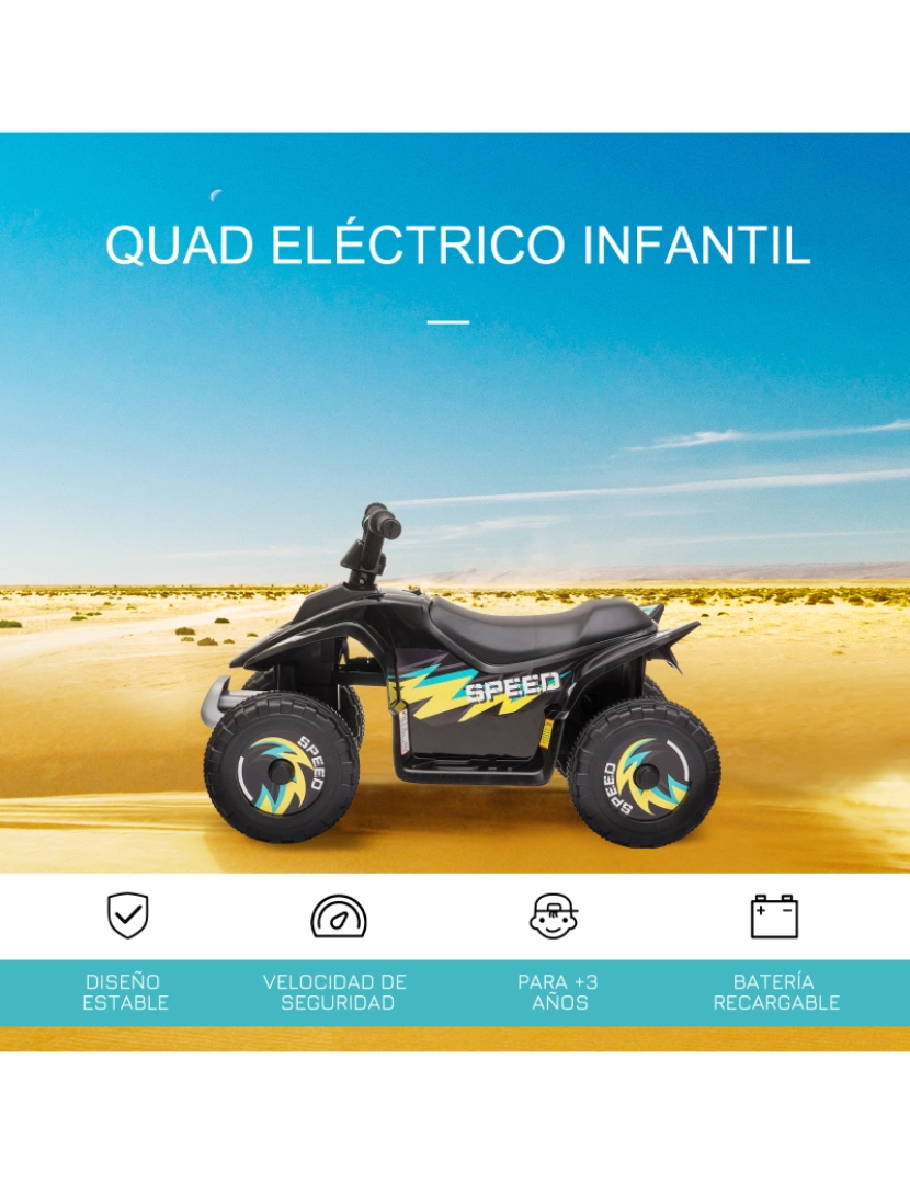 imagem de Quadriciclo Elétrico para Crianças 72x40x45.5cm cor preto 370-166V90BK4