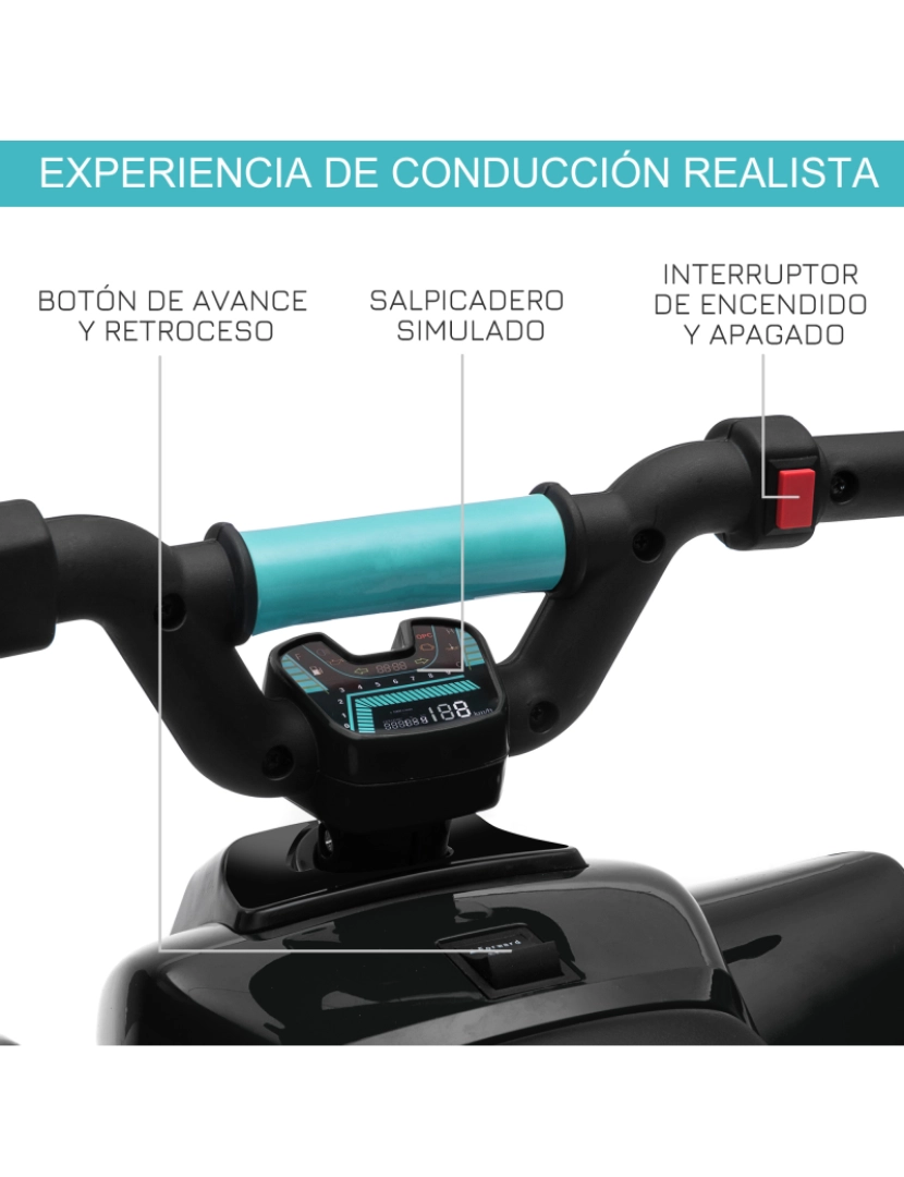 imagem de Quadriciclo Elétrico para Crianças 72x40x45.5cm cor preto 370-166V90BK5