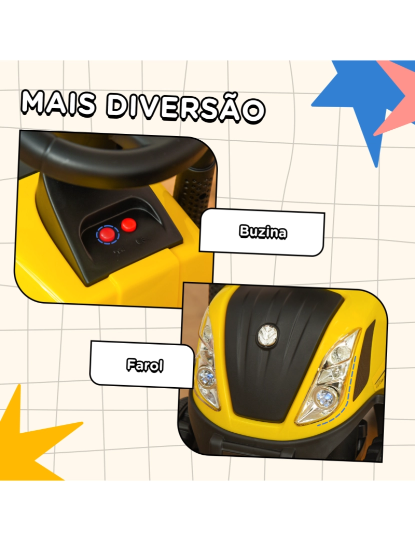 imagem de Trator com Reboque Infantil 91x29x44cm cor amarelo 370-173YL6