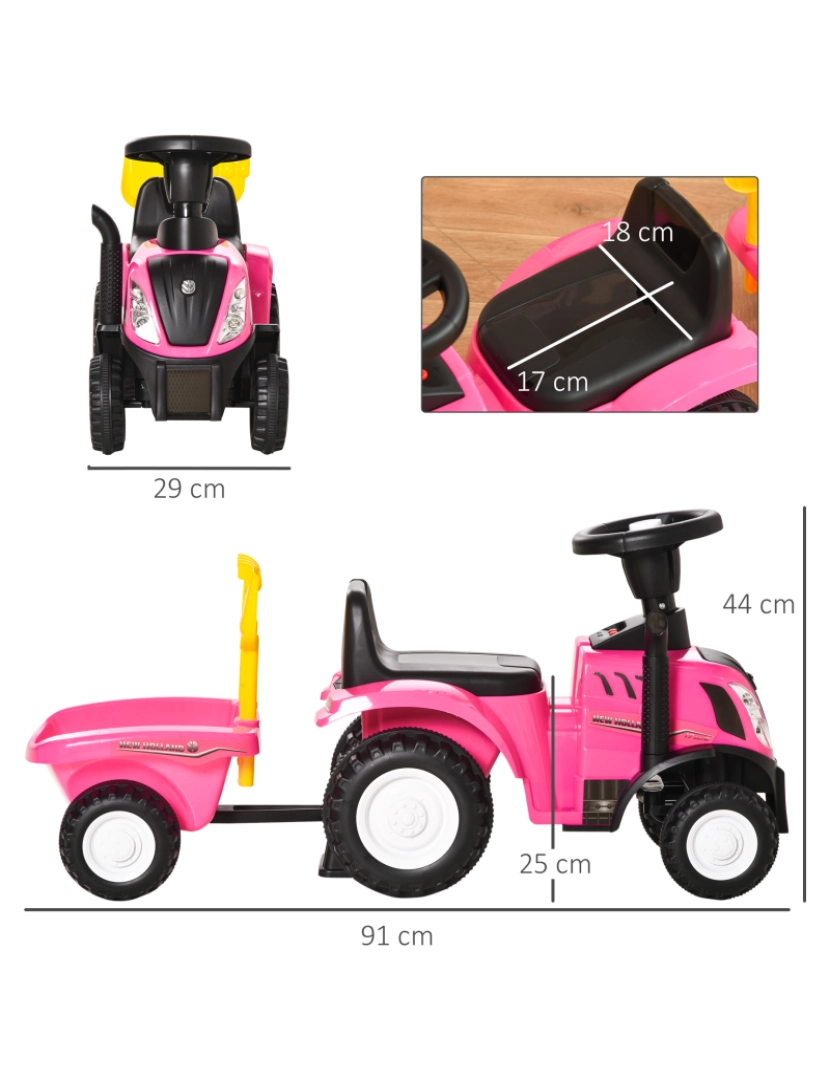 imagem de Trator com Reboque Infantil 91x29x44cm cor rosa 370-173PK3