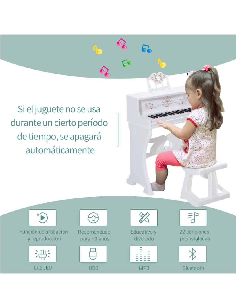 Piano infantil 53,5x27x63cm cor branco 390-007WT - Homcom