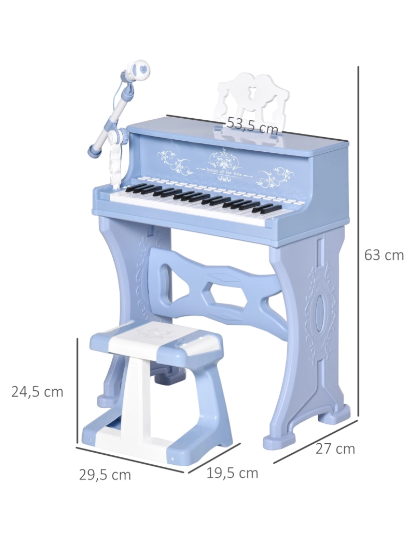 imagem grande de Piano infantil 53,5x27x63cm cor azul 390-007BU3