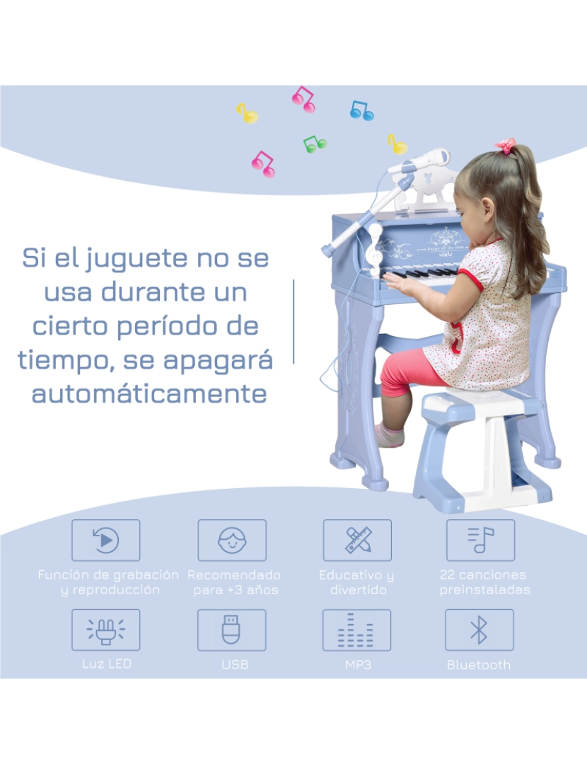 imagem de Piano infantil 53,5x27x63cm cor azul 390-007BU4