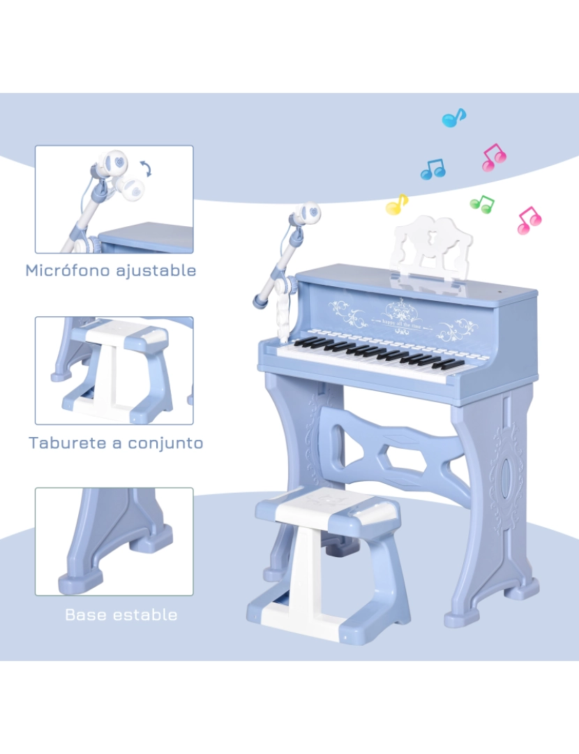 imagem grande de Piano infantil 53,5x27x63cm cor azul 390-007BU6