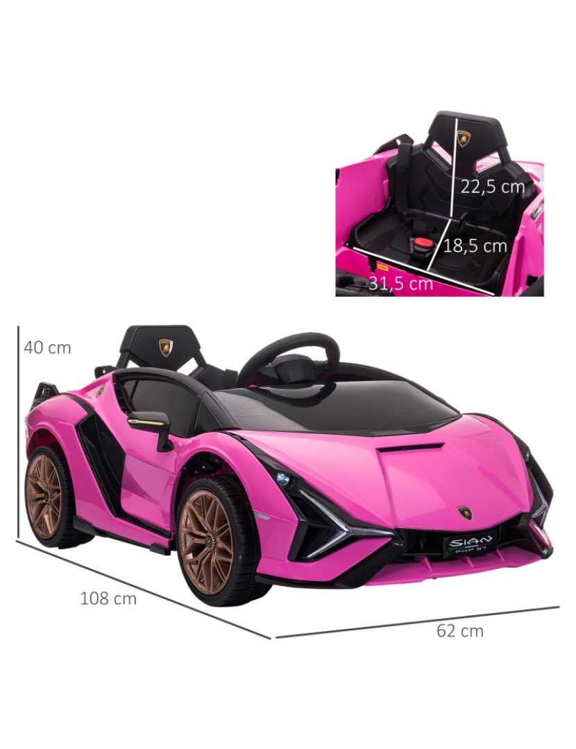 imagem de Carro Elétrico para Crianças 108x62x40cm cor rosa 370-171V90PK3