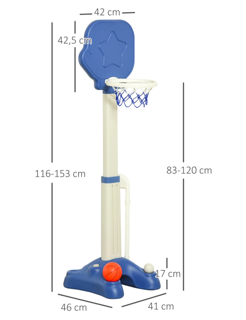 imagem de Tabela de Basquetebol 2 em 1 46x41x153cm cor azul e branco 331-0163