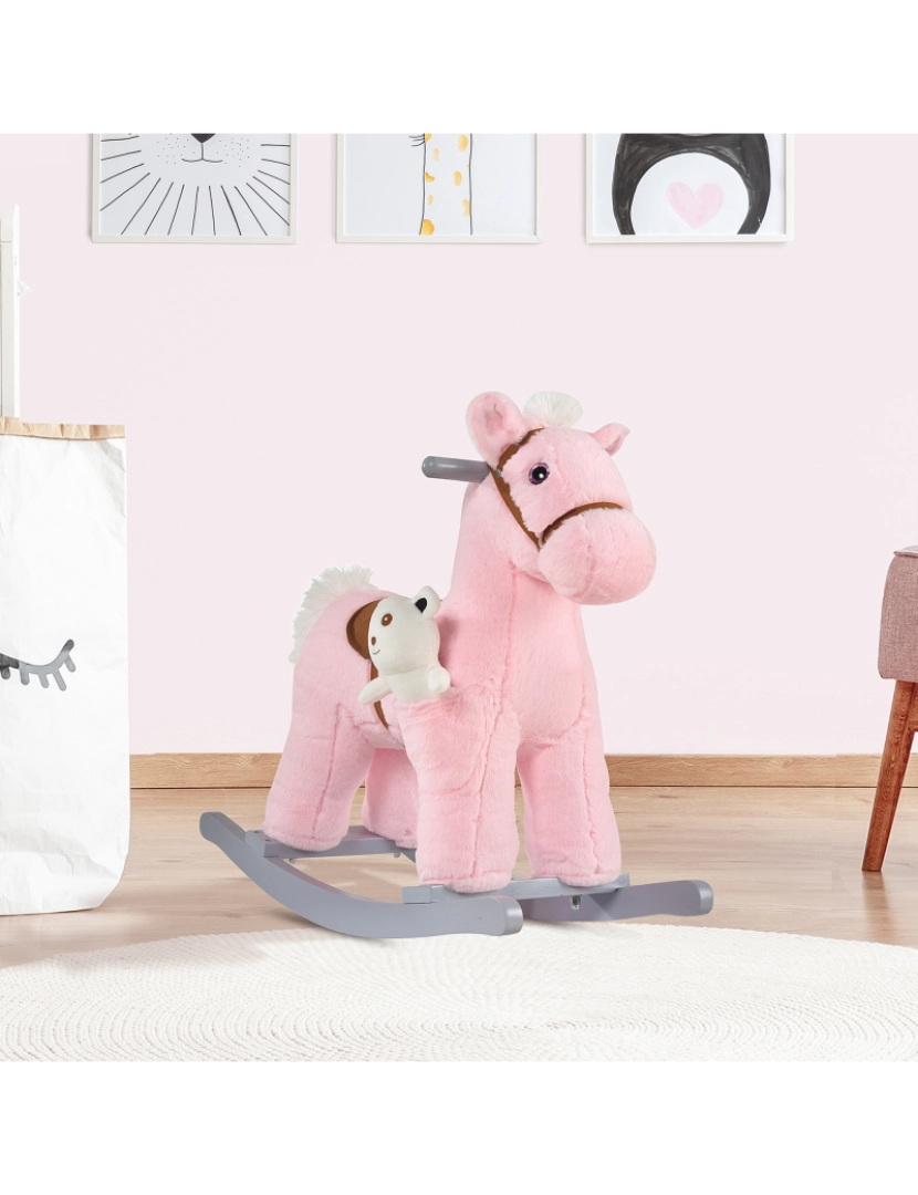 imagem grande de Cavalo Baloiço para Crianças 65x26x55cm cor rosa 330-118PK2