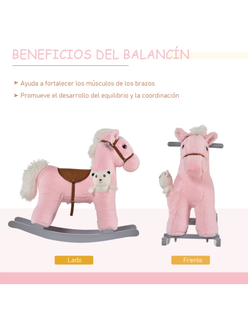 imagem grande de Cavalo Baloiço para Crianças 65x26x55cm cor rosa 330-118PK5