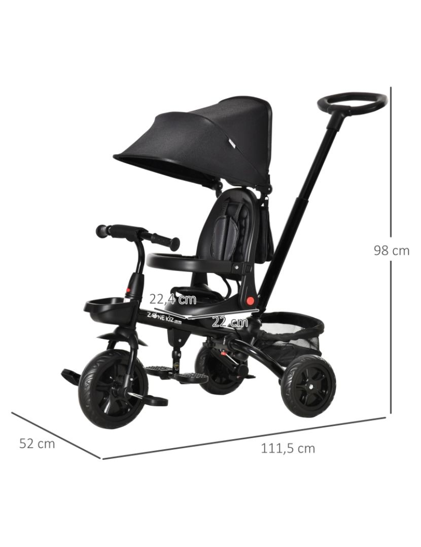 imagem grande de Triciclo para Bebé 111.5x52x98cm cor preto 370-198BK3