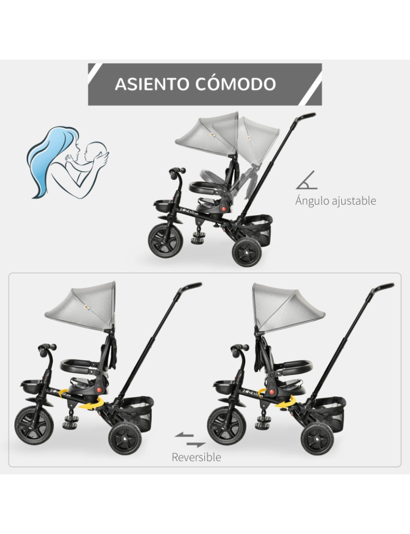 imagem de Triciclo para Bebé 111.5x52x98cm cor cinzento 370-198GY6